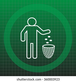 Silhouette of a man, throwing garbage in a bin, line icon
