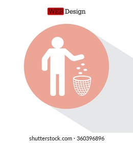 Silhouette of a man, throwing garbage in a bin