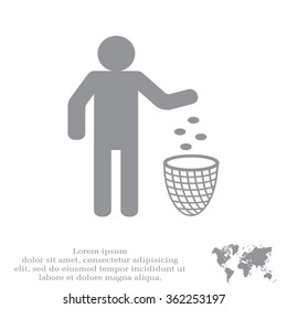 Silhouette of a man, throwing garbage in a bin