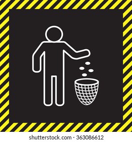 Silhouette of a man, throwing garbage in a bin, line icon