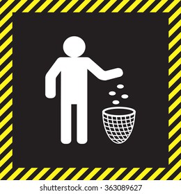 Silhouette of a man, throwing garbage in a bin