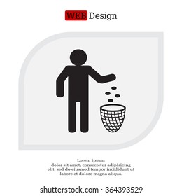 Silhouette of a man, throwing garbage in a bin