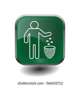 Silhouette of a man, throwing garbage in a bin, line icon