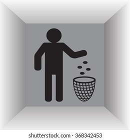 Silhouette of a man, throwing garbage in a bin