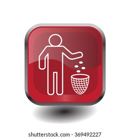 Silhouette of a man, throwing garbage in a bin, line icon