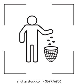 Silhouette of a man, throwing garbage in a bin, line icon