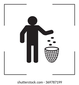 Silhouette of a man, throwing garbage in a bin