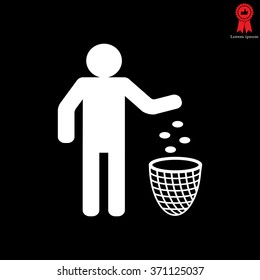 Silhouette of a man, throwing garbage in a bin