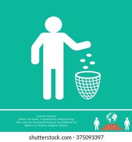Silhouette of a man, throwing garbage in a bin