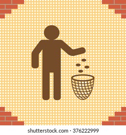 Silhouette of a man, throwing garbage in a bin