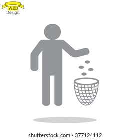 Silhouette of a man, throwing garbage in a bin