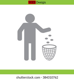 Silhouette of a man, throwing garbage in a bin