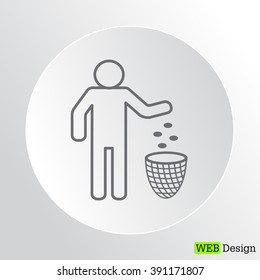 Silhouette of a man, throwing garbage in a bin, line icon