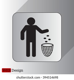 Silhouette of a man, throwing garbage in a bin