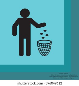 Silhouette of a man, throwing garbage in a bin