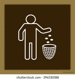 Silhouette of a man, throwing garbage in a bin, line icon