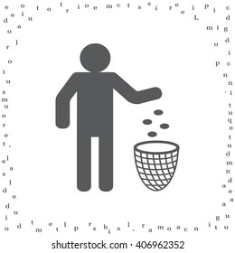 Silhouette of a man, throwing garbage in a bin