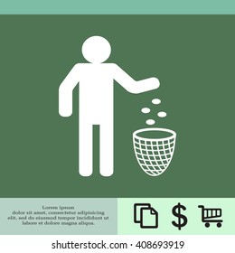 Silhouette of a man, throwing garbage in a bin