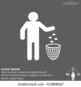 Silhouette of a man, throwing garbage in a bin