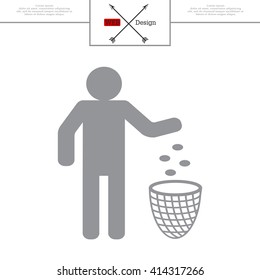 Silhouette of a man, throwing garbage in a bin