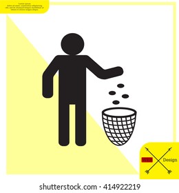 Silhouette of a man, throwing garbage in a bin