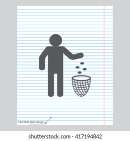Silhouette of a man, throwing garbage in a bin