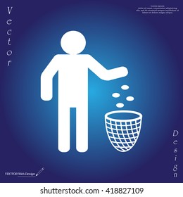 Silhouette of a man, throwing garbage in a bin