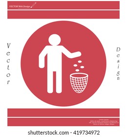Silhouette of a man, throwing garbage in a bin