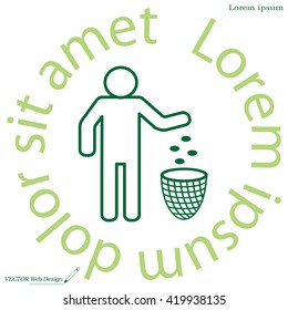 Silhouette of a man, throwing garbage in a bin, line icon