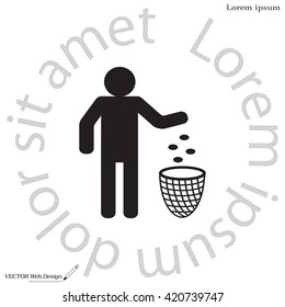 Silhouette of a man, throwing garbage in a bin