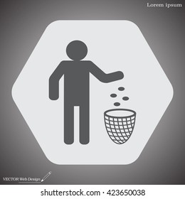 Silhouette of a man, throwing garbage in a bin