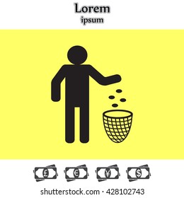 Silhouette of a man, throwing garbage in a bin