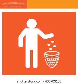Silhouette of a man, throwing garbage in a bin