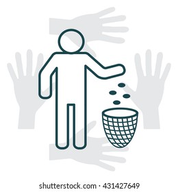 Silhouette of a man, throwing garbage in a bin, line icon