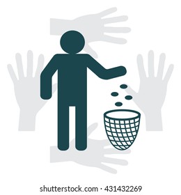 Silhouette of a man, throwing garbage in a bin