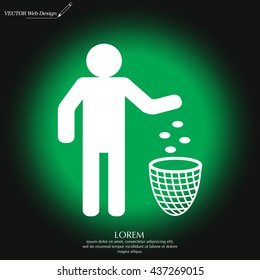 Silhouette of a man, throwing garbage in a bin