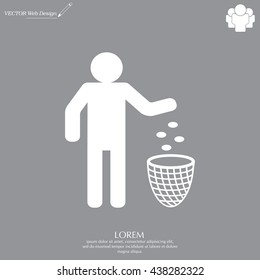 Silhouette of a man, throwing garbage in a bin