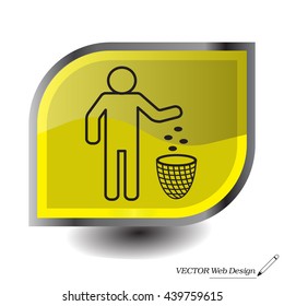 Silhouette of a man, throwing garbage in a bin, line icon