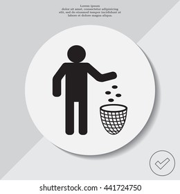 Silhouette of a man, throwing garbage in a bin