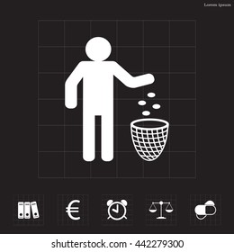 Silhouette of a man, throwing garbage in a bin