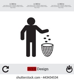Silhouette of a man, throwing garbage in a bin
