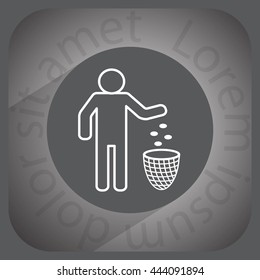 Silhouette of a man, throwing garbage in a bin, line icon