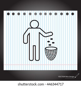 Silhouette of a man throwing garbage in a bin