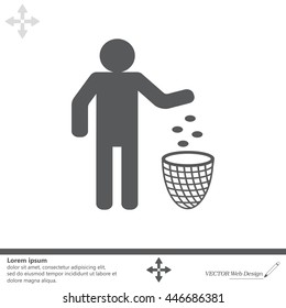 Silhouette of a man, throwing garbage in a bin