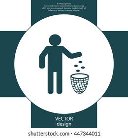 Silhouette of a man, throwing garbage in a bin
