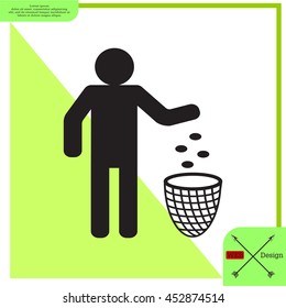Silhouette of a man, throwing garbage in a bin