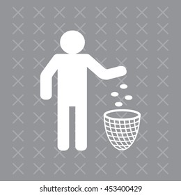 Silhouette of a man, throwing garbage in a bin
