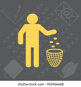 Silhouette of a man, throwing garbage in a bin