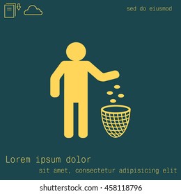 Silhouette of a man, throwing garbage in a bin