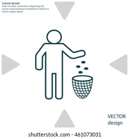 Silhouette of a man throwing garbage in a bin